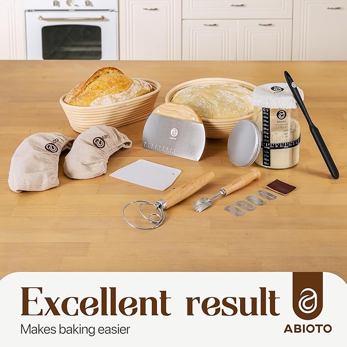 Sourdough Bread Baking Supplies and Starter Kit - Ultimate Bread Making and Sourdough Starter Kit with Proofing Baskets, 34oz Sourdough Jar, Bread Lame, Scrapers & Danish Whisk