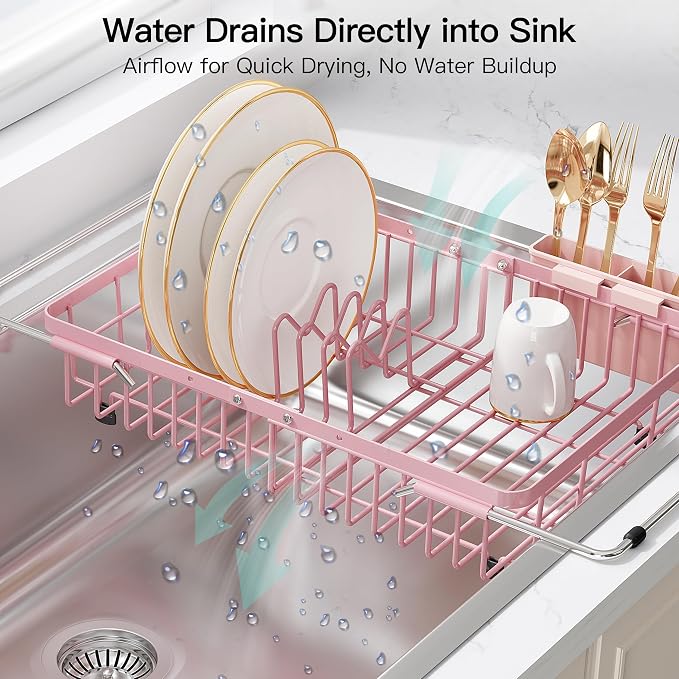 JASIWAY Pink Dish Drying Rack Over the Sink - Image 6