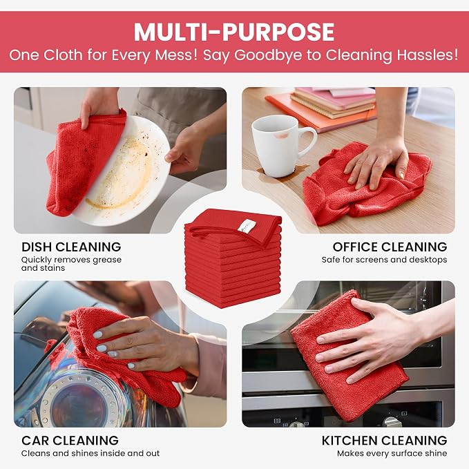 SIFANGKE Microfiber Cleaning Cloth, 12 Pack Red Cleaning Rags - Image 4