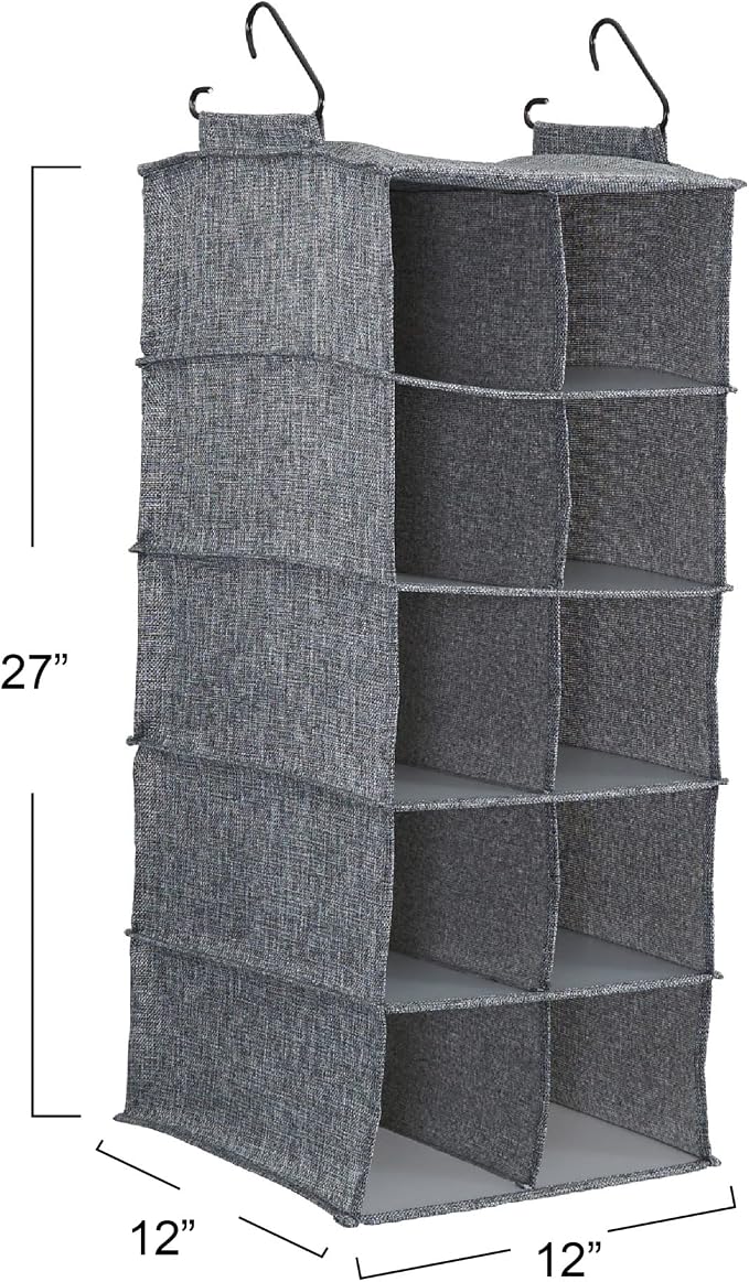 Household Essentials 10 Pocket Double Hang Canvas Shoe Organizer Side‑by‑Side - Image 3