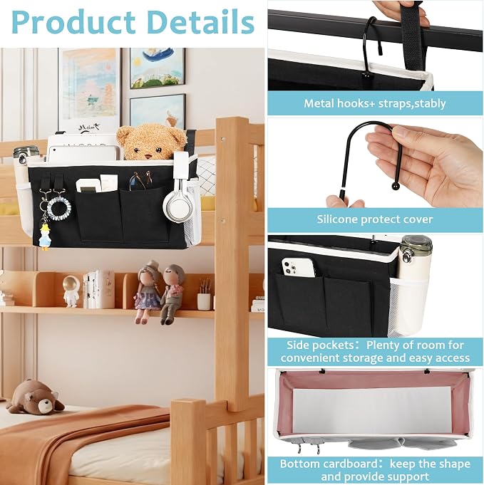 Bedside Caddy, Bedside Storage Bag Hanging Organizer - Image 4