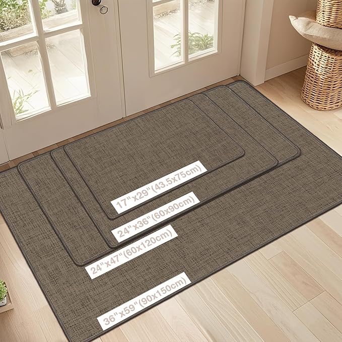 LEKEEPGO Ultra Thin Indoor Door Mat 24"x47", Low-Profile Door Mat Indoor Entrance, Non Slip Rubber Backing Inside Doormat Washable Welcome Front Entryway Dirt Trapper Entry Mat, Brown
