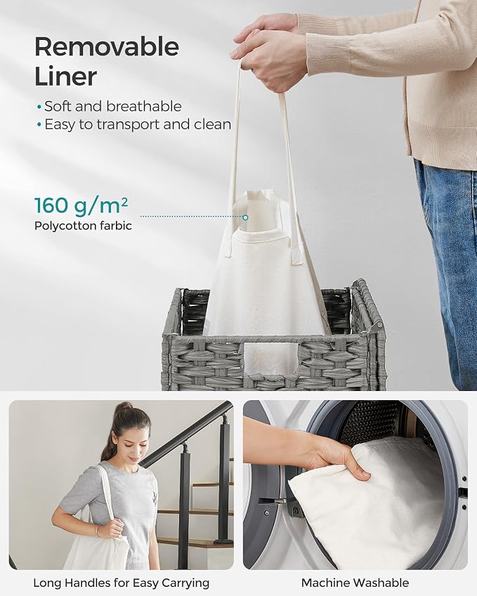 SONGMICS Laundry Hamper with Lid, 23.8 Gal Synthetic Rattan - Image 7