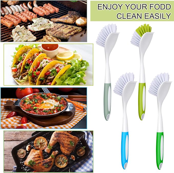 Didaey Dish Brush with Handle Kitchen Scrub Brush, 4 Colors, 11.02 x 3.15 x - Image 3