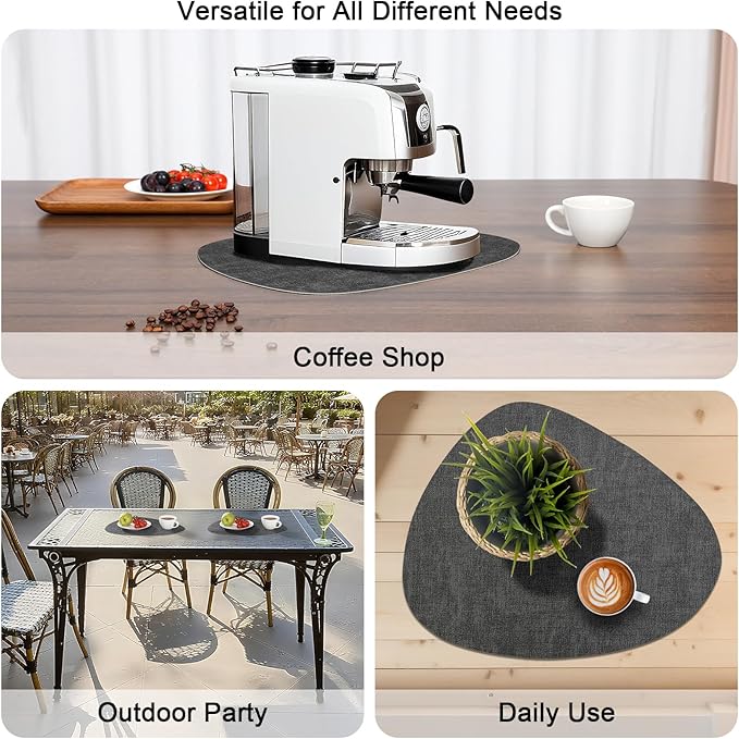 Placemats and Coasters, Washable Reversible Placemats Round Faux Leather Wipeable Place Mats Non Slip Heat Resistant Indoor Outdoor Table Mats (Set of 6, Gray)