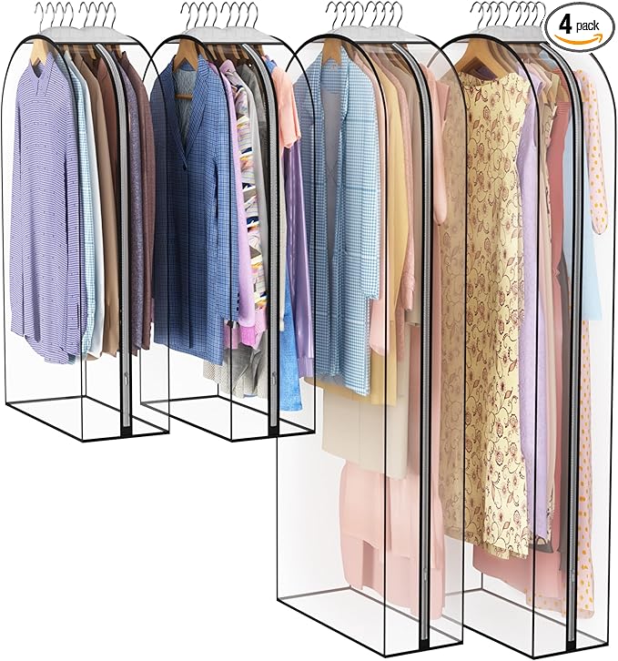 Liuoud Clear Garment Bags for Hanging Clothes 10” Gusseted, 4 Pack, 40”&60” | by Liuoud