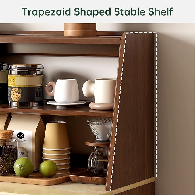 YESWOOD 100% Solid Rubberwood Kitchen Counter Hutch Shelf, Fully Assembled Countertop Organizer Storage Rack, Buffet Hutch Shelf with Trapezoid Structure for Kitchen & Dining Room