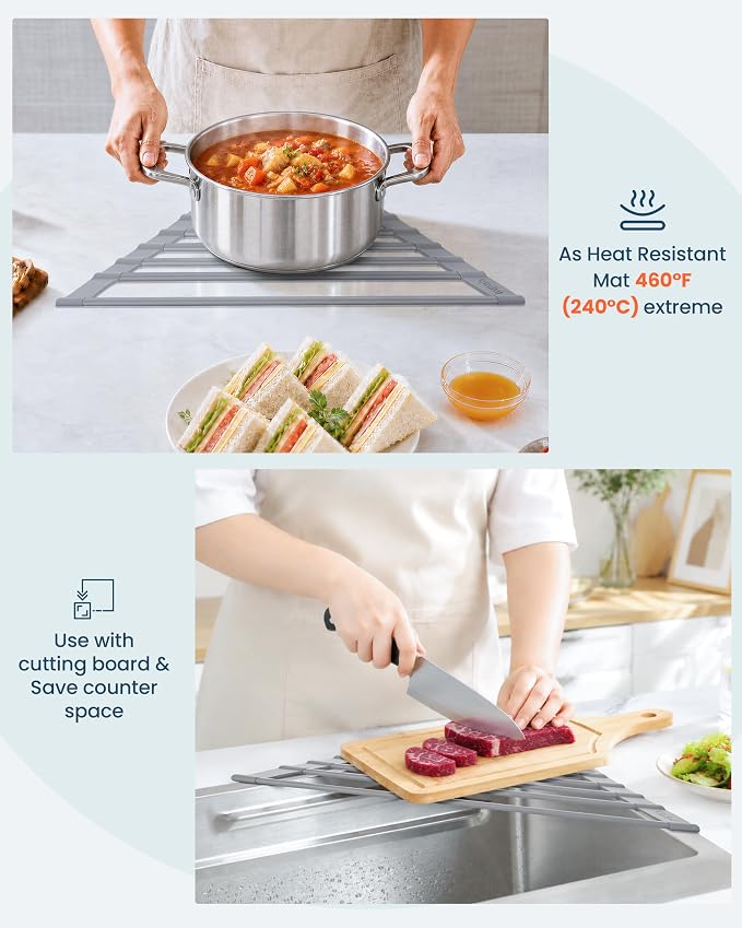 Ohuhu Triangle Roll Up Dish Drying Rack, Silicone Wrapped Steel Anti-Slip Sink - Image 7