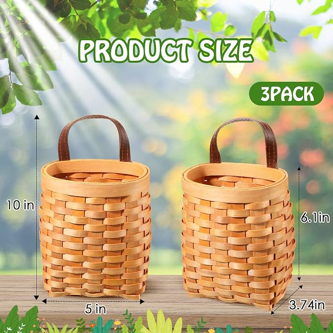 Yinkin 3 Pack 6 Inch Small Wall Hanging Basket Woven Wood Storage Basket - Image 2