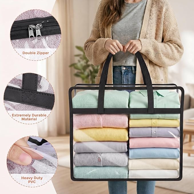 4 Pack Clear Storage Bags for Clothes, 45L Closet Organizers and Storage | - Image 3