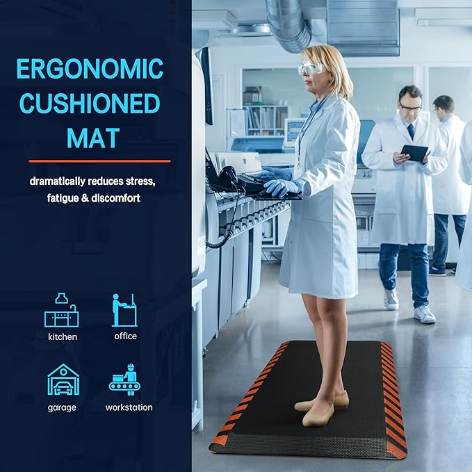FEATOL Anti Fatigue Mat Industrial, Ergonomic Standing Floor Mat for Work for Stand -Safety Support for Leg & Back Pain(Yellow Border, 20" x 32", 2PC)