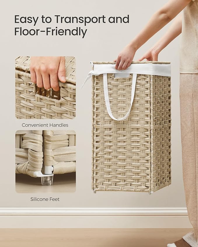 SONGMICS Laundry Hamper with Lid, 23.8 Gal Synthetic Rattan - Image 4
