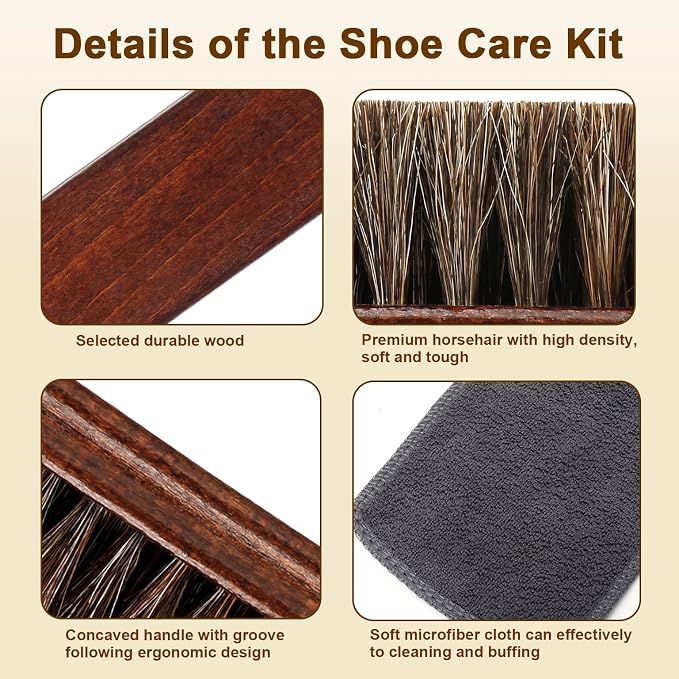 3-Piece 100% Horse Hair Shoe Brush Kit - Image 5