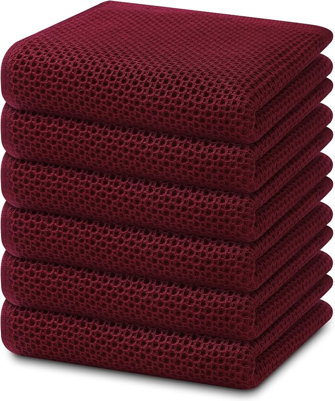 Homaxy 100% Cotton Waffle Weave Kitchen Dish Towels 6-Pack, Burgundy | 13 x 28 by Homaxy