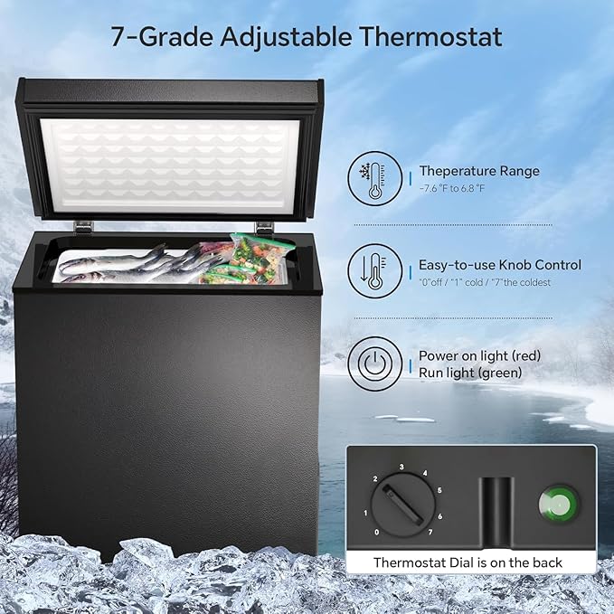 Kismile 1.8 Cubic Feet Chest Freezer with Removable Basket Free Standing Top Open Door Compact Freezer with Adjustable Temperature for Home/Kitchen/Office/Bar