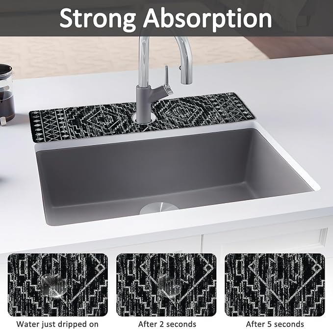 2PCS 24" X 5.5" Kitchen Sink Splash Guard Faucet Mat Aztec Super Absorbent Fast - Image 3