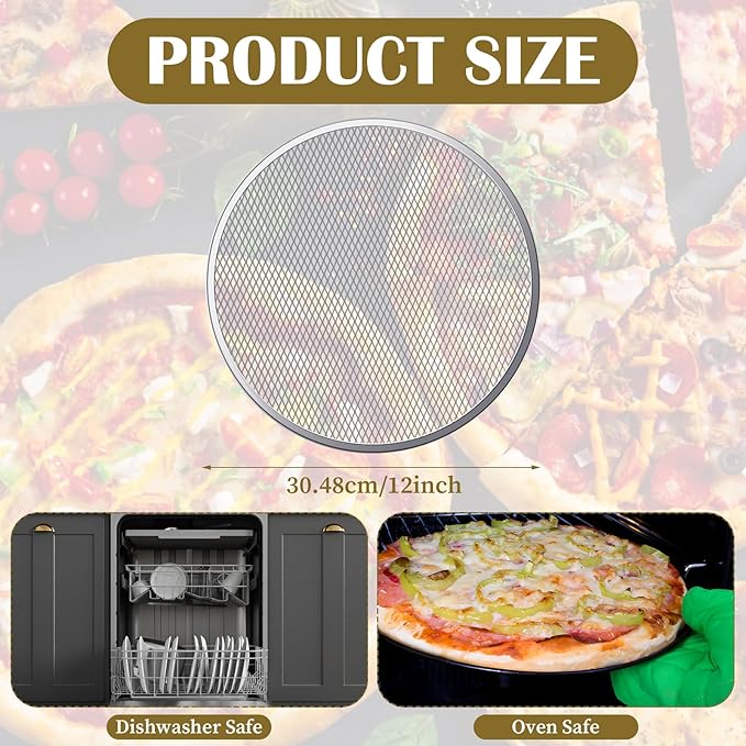 4 Pcs 12 Inch Round Pizza Screen, Aluminum Alloy Pizza Mesh for Oven, Food-Grade Baking Screen for Oven, Round Baking Tray for Home Kitchen BBQ