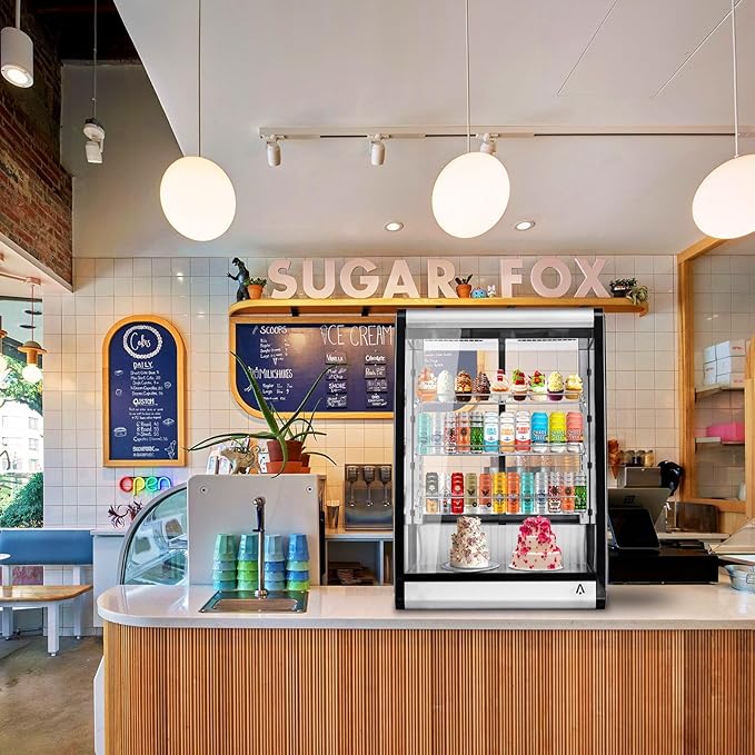 5.2 Cu.Ft Commercial Countertop Display Refrigerator, Glass Door Merchandiser with LED Lighting, Adjustable Shelves, Anti-Fog, Fast Cooling for Bakery, Cafe, Restaurant