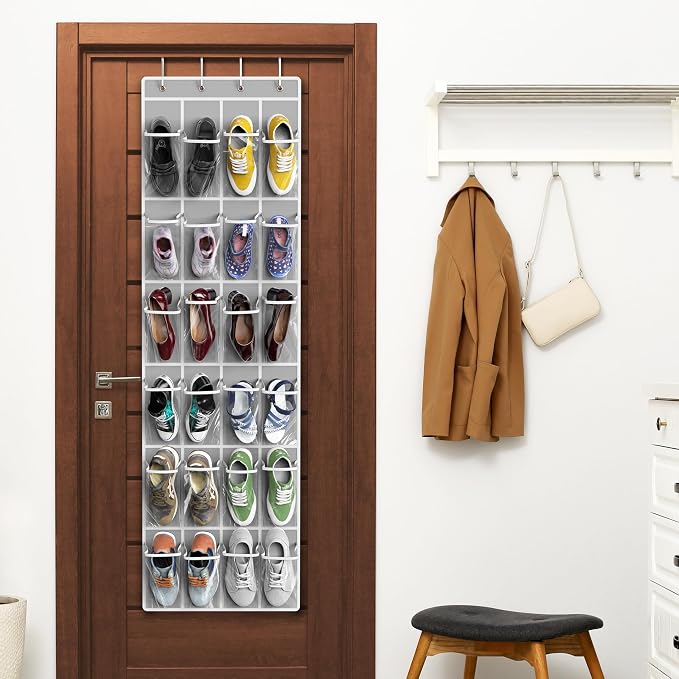 Simple Houseware 24 Pockets Clear Over the Door Shoe Organizer, 4 Durable Metal - Image 6