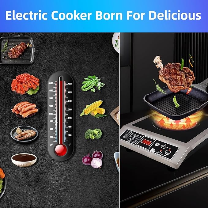Induction Cooker,3500W High Power Commercial Induction Cooker, 9.5-Inch Enlarged Double-Layer Heating Plate, 8-Speed Power Adjustment, Brushed Stainless Steel Process, Waterproof, Leak-Proof