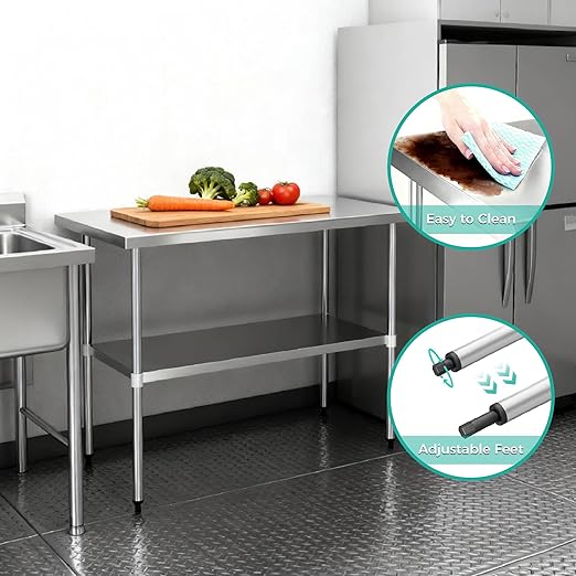 COOLCHEF Stainless Steel Work Table 30 x 30 Inch, NSF Commercial Prep Table with Undershelf, Heavy Duty Food Prep Workstation