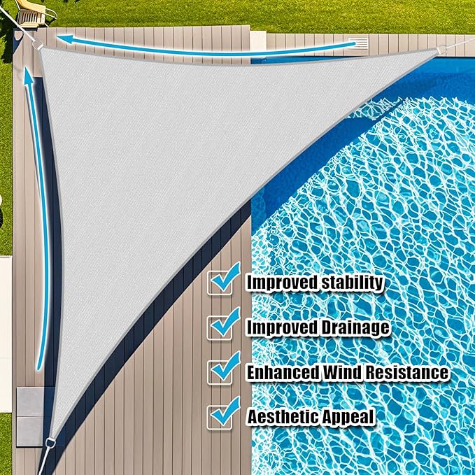 Amagenix Sun Shade Sail 7'X7'X10' Curved Edge Outdoor Shade Canopy Light Grey Breathable 95% UV Block Shade Cloth for Patio Garden Backyard (We Make Custom Size)