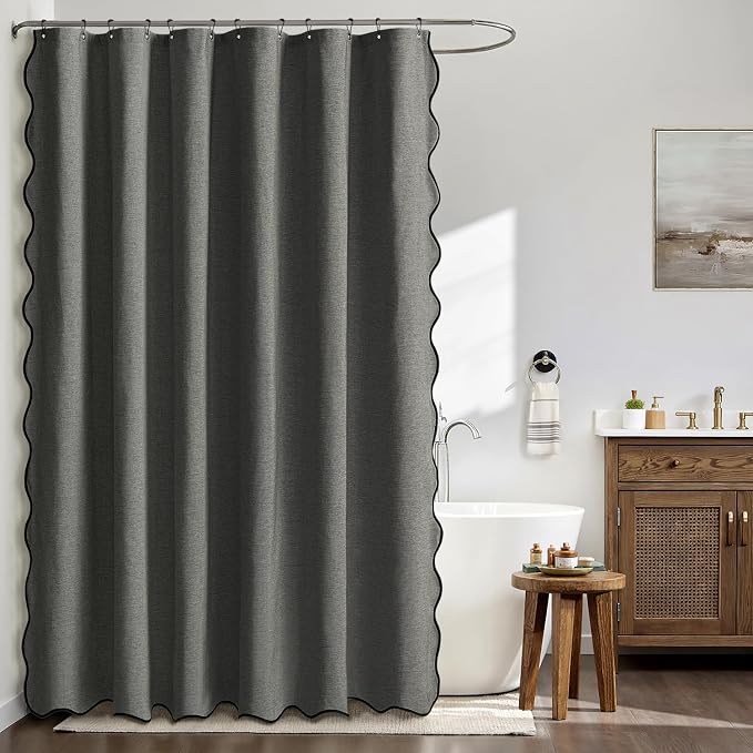 MIULEE 72"x84" Extra Long Scalloped Linen Shower Curtain Charcoal Grey - Image 2