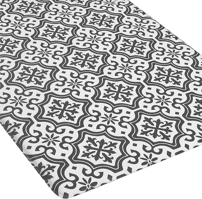 Kitchen Mats Anti Fatigue Floor Rugs 18x30x1/2-Inch Comfort Standing Rugs Non Slip Waterproof for Laundry Bath Room Garages (White/Black)