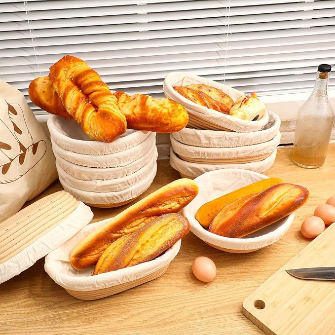 19 Pcs Banneton Bread Proofing Basket Set 12 Pcs 9 Inch Bread Proofing Basket Bowls with Liner 6 Loaf Bags and 1 Pack Disposable Fresh-keeping Bags Baking Supplies for Home Sourdough Fermentation