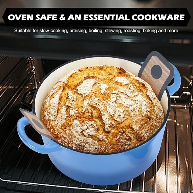 TeamFar 5Qt Dutch Oven, Enameled Cast Iron Dutch Oven with Lid & Dual Handles for Cooking Baking Braising Simmering, Healthy & Sturdy, Oven & Various Stovetops Safe, Non-stick & Easy Clean - Blue