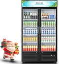 BODEGACOOLER Commercial Merchandiser Refrigerator,2 Glass Door Commercial Beverage Refrigerator, Beverage Display Cooler with Soft LED Light, Adjustable Shelves and 4 Strong Castors, 35.4 Cu. Ft,Black