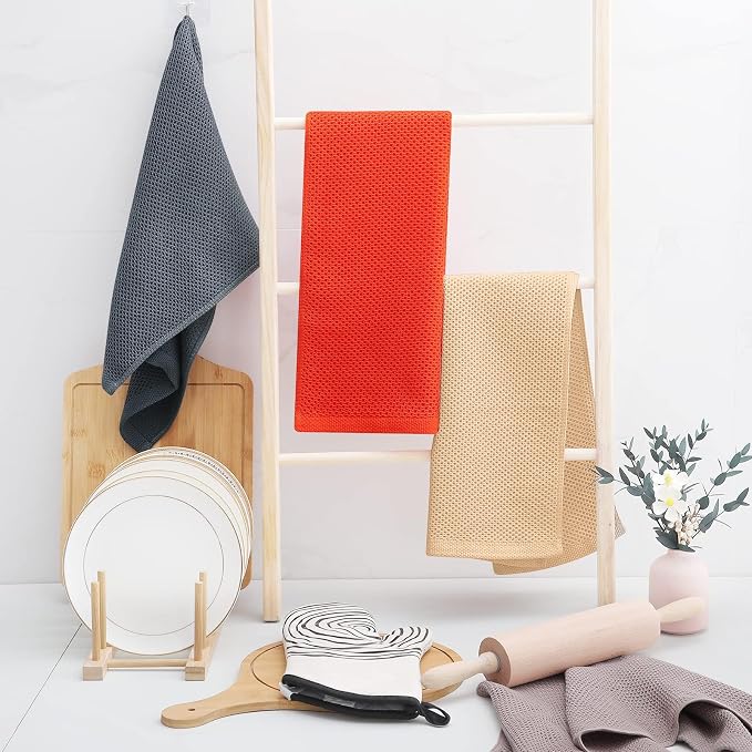 Homaxy 100% Cotton Waffle Weave Kitchen Dish Towels 6-Pack, Apricot | 13 x 28 - Image 6