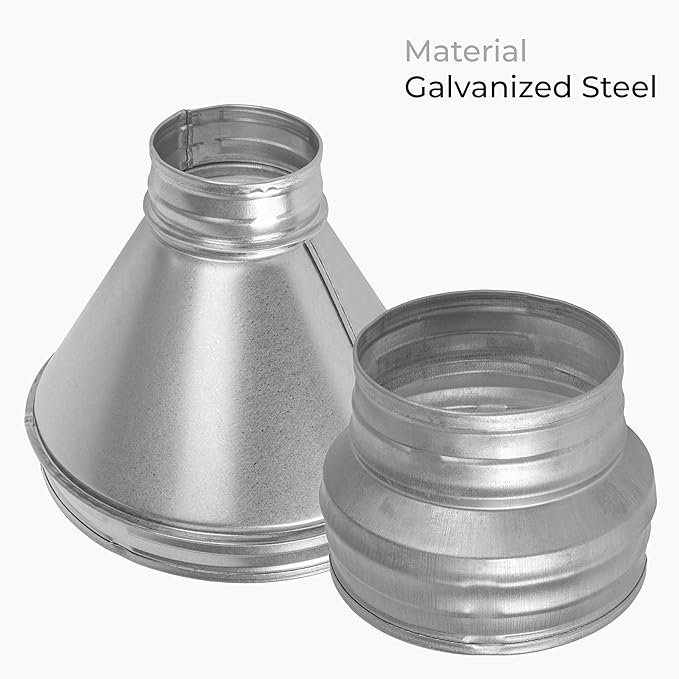 5" to 4" Inch Round Duct Reducer - Male Fit Galvanized Steel Pipe Increaser - Coupling for Round Duct Ventilation Systems - Heating & Cooling, HVAC
