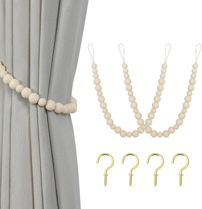 KLOGTSIND Wood Bead Curtain Tiebacks, 2 Pack Curtain Tie Backs by KLOGTSINDDirect
