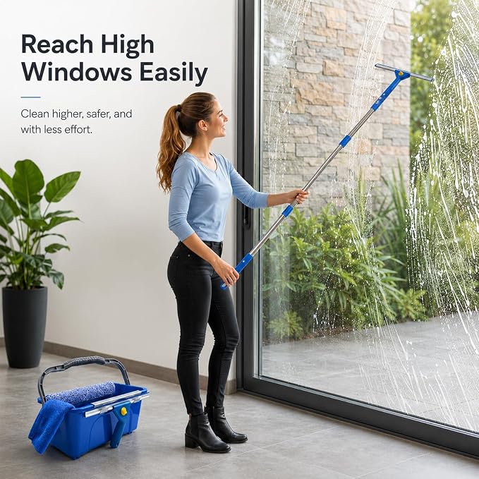 Window Cleaning Kit with Extendable Long Handle, Professional Window Squeegee & - Image 7