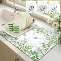 LOKHOM 12"x20" Dish Drying Mat， Green Plant Coffee Mat | Floral Butterfly Prints by LOKHOM