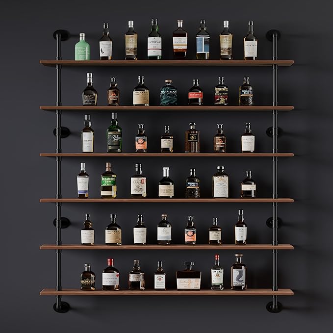 48 InchPipe Bookshelf Floating Shelves for Wall Shelves Bookshelf Industrial Pipe Shelving Shelves Real Wood Planks Rustic Hanging Shelves Farmhouse Kitchen Bar Shelving