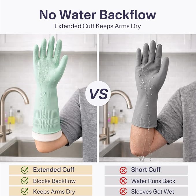 Rubber Dishwashing Gloves, Reusable Cleaning Dish Gloves - Image 6
