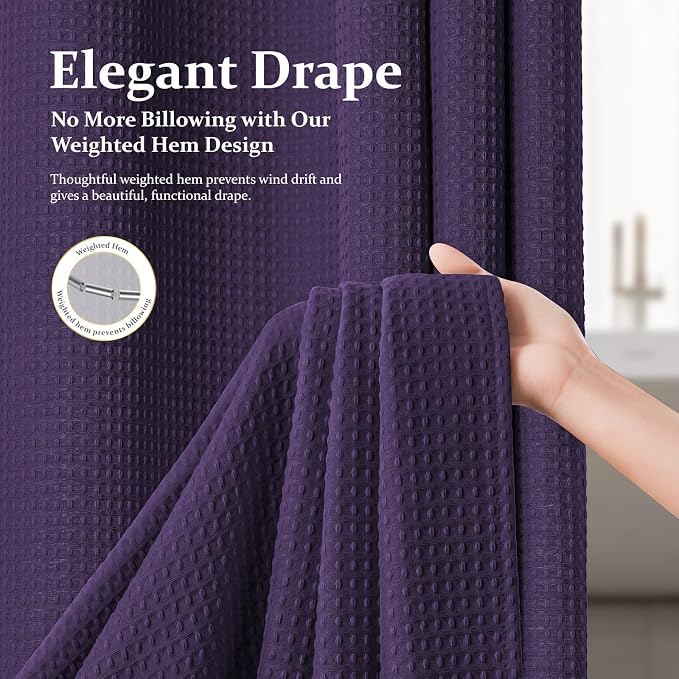 Dynamene Extra Long Waffle Shower Curtain 256 GSM Fabric 72x96 Purple - Image 4