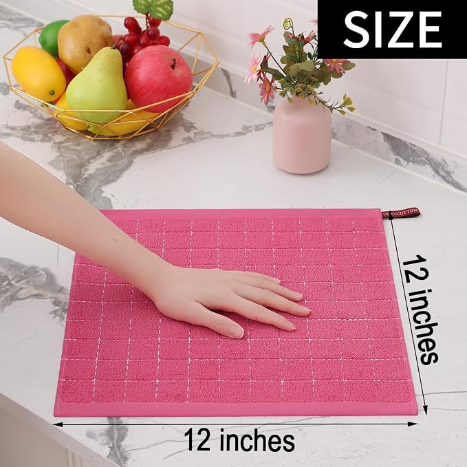 Homaxy 100% Cotton Terry Kitchen Towels, 12 Pack, Rose Red - Image 5
