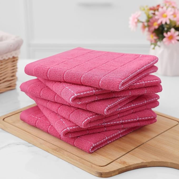 Homaxy 100% Cotton Terry Kitchen Towels, 12 Pack, Rose Red - Image 8