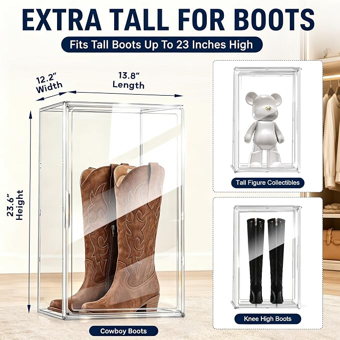 Boot Organizer for Extra Tall Boots, 23.6'' Stackable Acrylic Display Case - Image 2