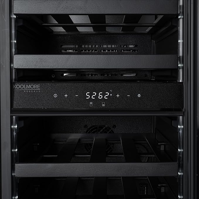 KoolMore Reserve 15 in. Under-Counter Panel Ready Dual Zone Built-in Wine Cooler with Black Shelves and 23 Bottle Capacity in Black (KM-CW28DZ-BPR)