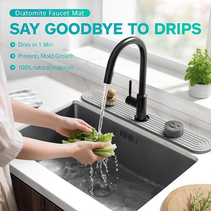 Stone Faucet Mat for Kitchen Sink – Diatomite Fast-Drying Stone Tray, Faucet - Image 5