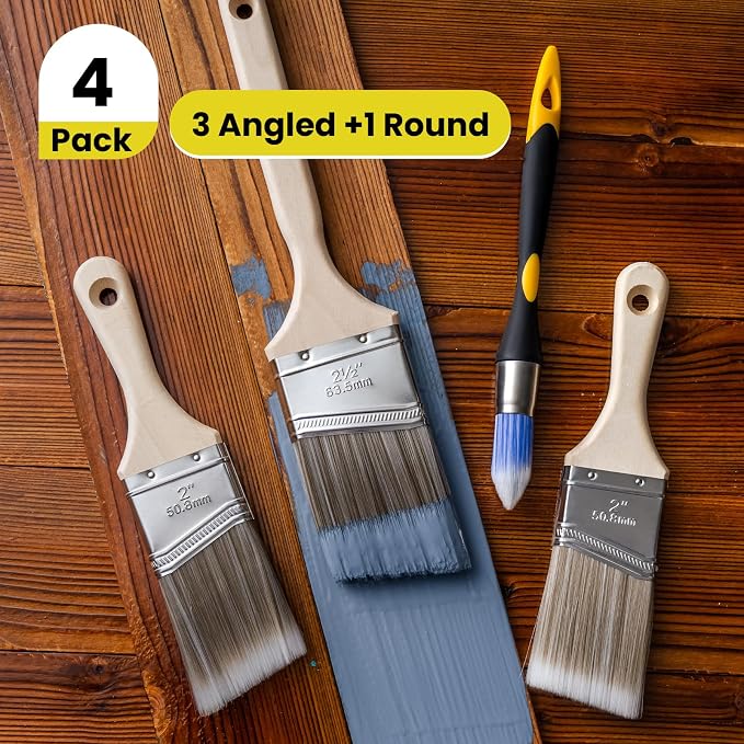 Mister Rui Paint Brushes Set, 4 Pack Angled Brushes - Image 2