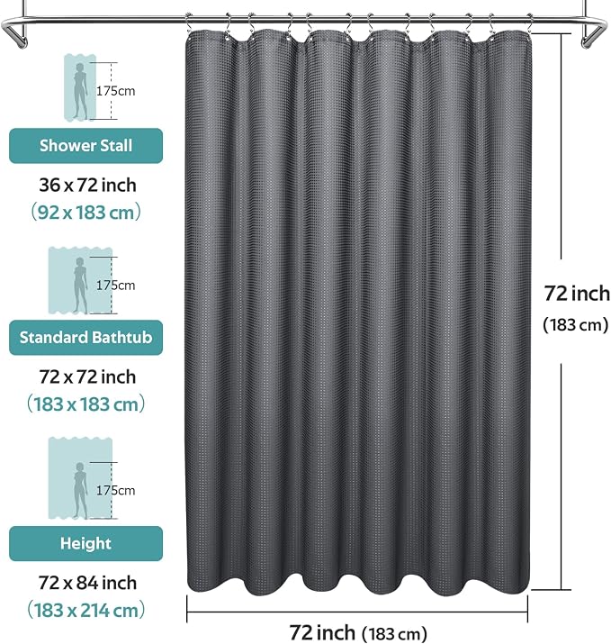 Vipfree 3 in 1 Shower Curtain Set, Waffle Shower Curtain and Liner Set - Image 6