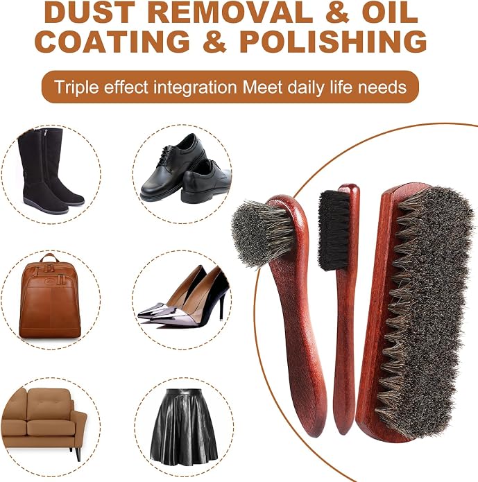 Rolett 4-Piece Horsehair Shoe Brush Shine Kit, Horse Hair Brush - Image 5