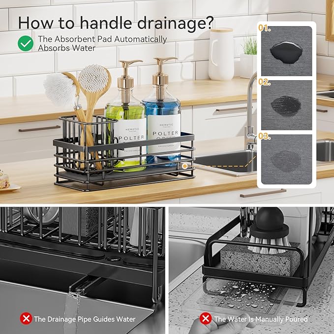 Yofidra Sponge Holder for Kitchen Organizer: Sink Caddy with Instant Drying Stone, Metal Stainless Steel, 9.5" X 3.5" X 5.2" Home Decor Storage and Organization Accessories