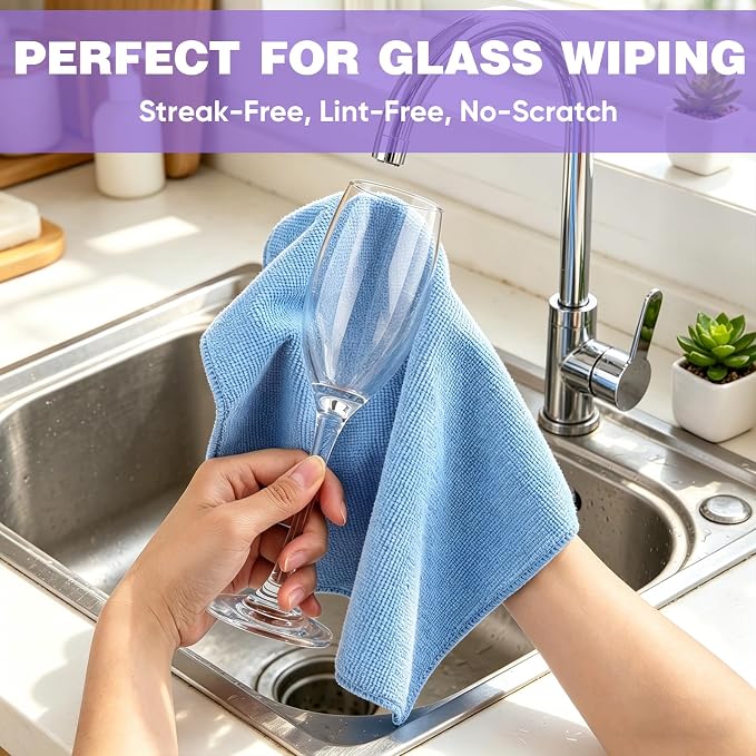 TEAWOO 10 PCS Blue Microfiber Cleaning Cloths, Car Towels, Kitchen Towels - Image 4