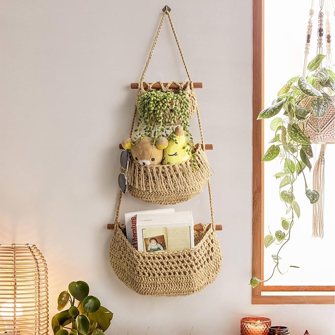 3 Tier Hanging Fruit Baskets for Kitchen, Handmade Jute Organizer - Image 4